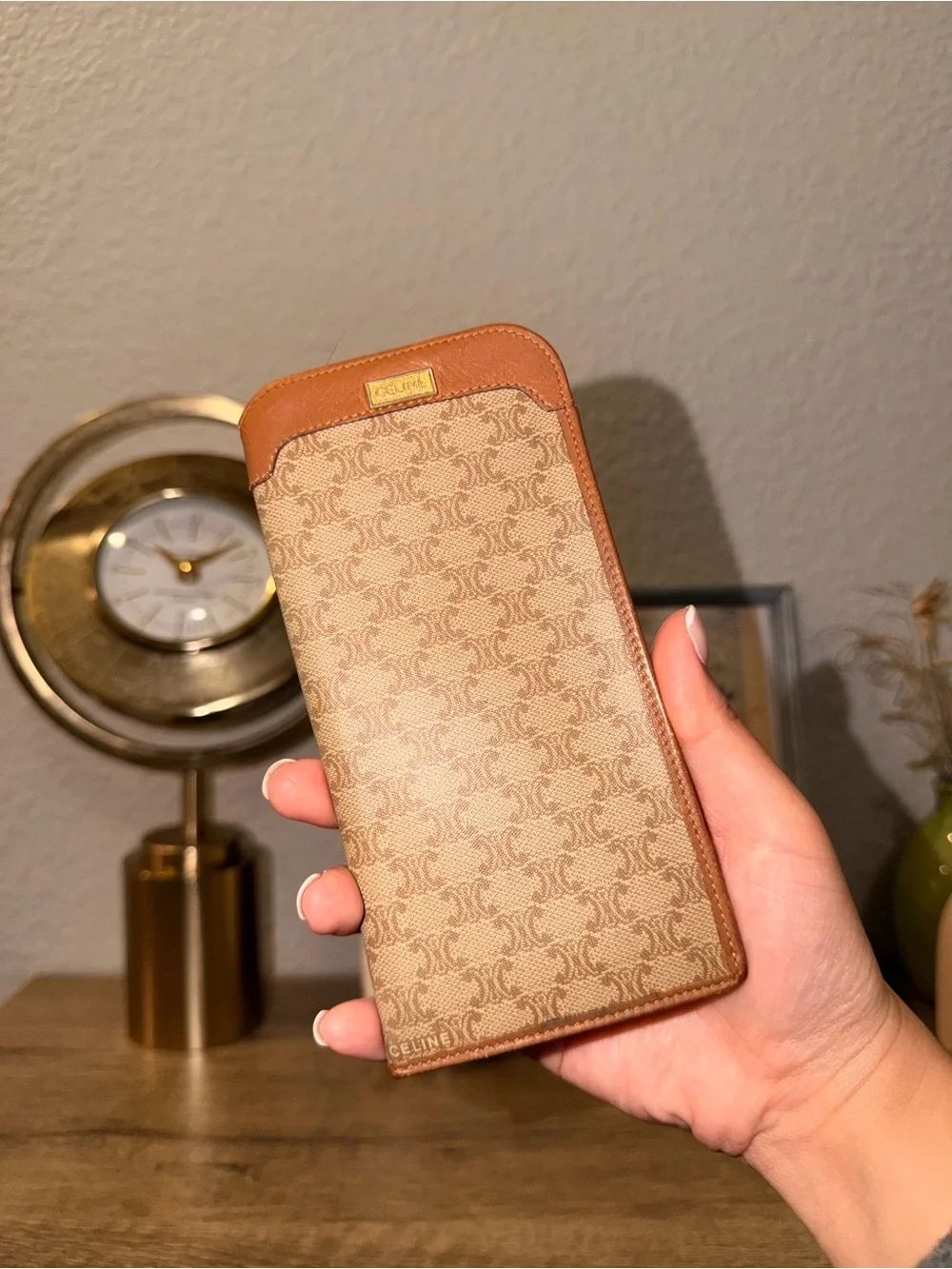 Vintage Celine Tan & Brown Macadam Soft Glasses Sleeve Case